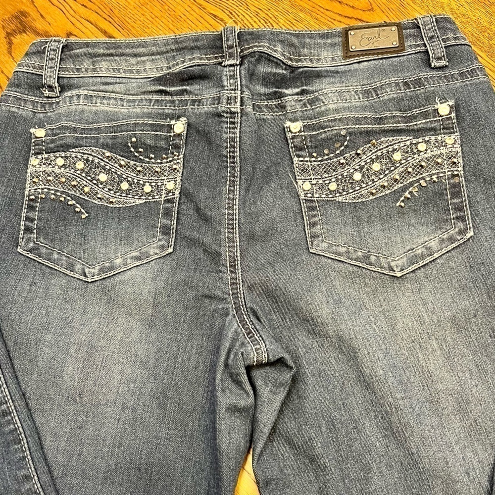 Earl Jeans Rhinestone Sequin Embellished Lace Western Skinny Blue Jeans 8P Chic